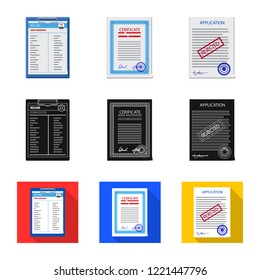 Vector design of form and document sign. Set of form and mark vector icon for stock.