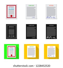 Vector design of form and document sign. Collection of form and mark stock symbol for web.