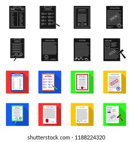 Vector design of form and document symbol. Collection of form and mark stock vector illustration.