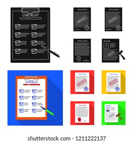 Vector design of form and document symbol. Set of form and mark stock vector illustration.