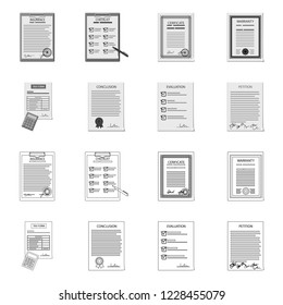 Vector design of form and document symbol. Set of form and mark vector icon for stock.