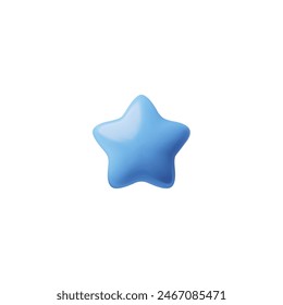 Vector design in the form of a five-pointed blue star, made in luminous 3D rendering on a white background, is ideal a success button for game interfaces.