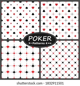 Vector design, four poker patterns, with the heart diamond ace clover symbols, all on white background.