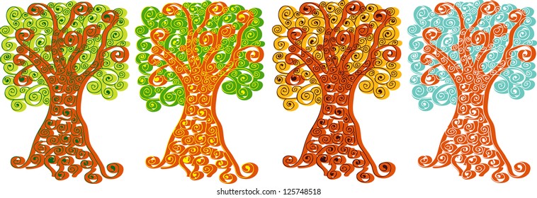 vector design with four seasons trees isolated on white background