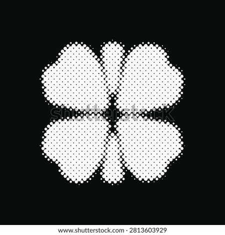 Vector design of a four-leaf clover made from white dots on a black background.