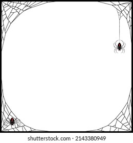 Vector design frame for photo with cobwebs and black widow in halloween style