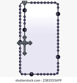 Vector design of frame for photography with Catholic rosary, rosary with Christian cross with square shape, symbol of the Catholic religion