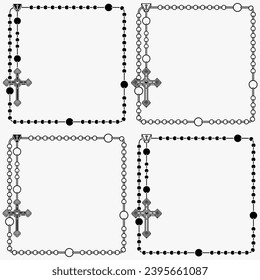 Vector design of frame for photography with Catholic rosary, rosary with Christian cross with square shape, symbol of the Catholic religion