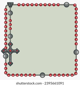 Vector design of frame for photography with Catholic rosary, rosary with Christian cross with square shape, symbol of the Catholic religion