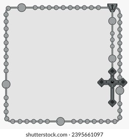 Vector design of frame for photography with Catholic rosary, rosary with Christian cross with square shape, symbol of the Catholic religion