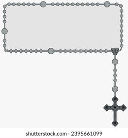 Vector design of frame for photography with Catholic rosary, rosary with Christian cross with square shape, symbol of the Catholic religion