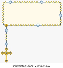 Vector design of frame for photography with Catholic rosary, rosary with Christian cross with square shape, symbol of the Catholic religion