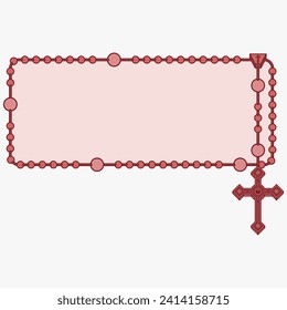 Vector design of frame for photography with Catholic rosary, rosary with Christian cross with square shape, symbol of the Catholic religion