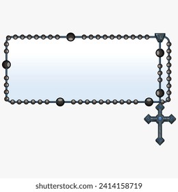 Diseño vectorial de marco fotográfico con rosario católico, rosario con cruz cristiana con forma cuadrada, símbolo de la religión católica