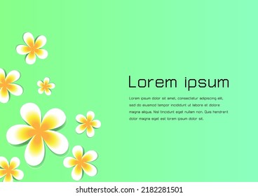 Diseño de vectores Flores Frangipani y espacio para el texto. Plantilla de oferta de venta, banner de fondo de volante. ilustración de fondo.