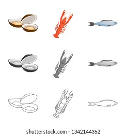 Vector design of fresh  and restaurant icon. Set of fresh  and marine   stock symbol for web.