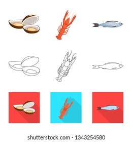 Vector design of fresh  and restaurant icon. Collection of fresh  and marine   stock vector illustration.