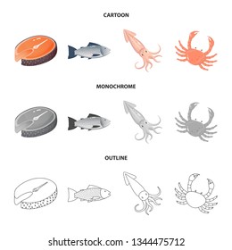 Vector design of fresh  and restaurant icon. Collection of fresh  and marine   stock symbol for web.