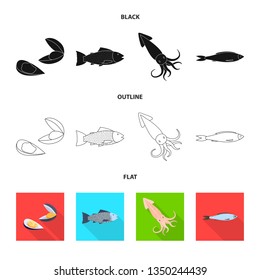 Vector design of fresh  and restaurant icon. Collection of fresh  and marine   vector icon for stock.