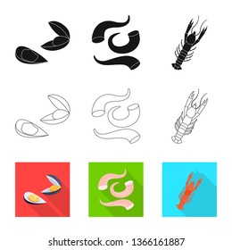 Vector design of fresh  and restaurant icon. Collection of fresh  and marine   stock symbol for web.