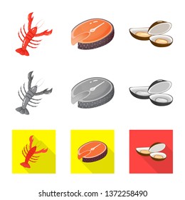 Vector design of fresh  and restaurant icon. Collection of fresh  and marine   vector icon for stock.