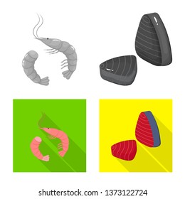 Vector design of fresh  and restaurant icon. Collection of fresh  and marine   stock symbol for web.