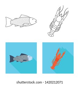 Vector design of fresh  and restaurant icon. Set of fresh  and marine   vector icon for stock.