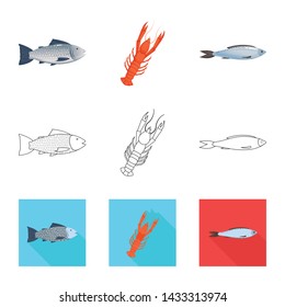 Vector design of fresh and restaurant icon. Set of fresh and marine stock vector illustration.
