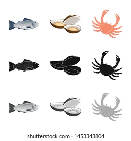Vector design of fresh and restaurant icon. Collection of fresh and marine vector icon for stock.