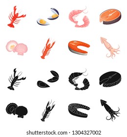 Vector design of fresh  and restaurant logo. Collection of fresh  and marine   vector icon for stock.