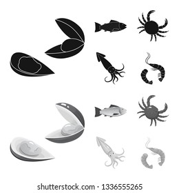 Vector design of fresh  and restaurant logo. Collection of fresh  and marine   stock symbol for web.