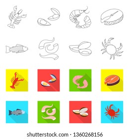 Vector design of fresh  and restaurant logo. Collection of fresh  and marine   vector icon for stock.
