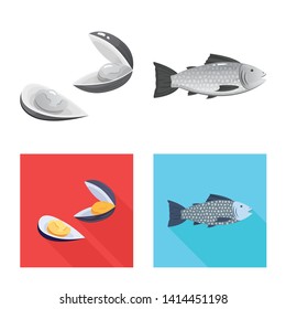 Vector design of fresh  and restaurant logo. Collection of fresh  and marine   vector icon for stock.