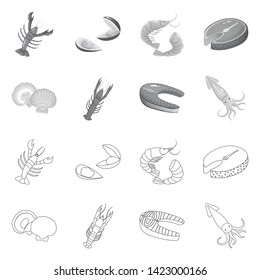Vector design of fresh  and restaurant logo. Collection of fresh  and marine   stock symbol for web.