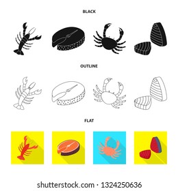 Vector design of fresh  and restaurant sign. Collection of fresh  and marine   stock symbol for web.