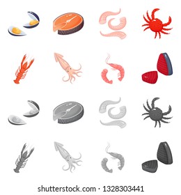 Vector design of fresh  and restaurant sign. Set of fresh  and marine   stock vector illustration.