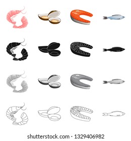 Vector design of fresh  and restaurant sign. Set of fresh  and marine   stock vector illustration.