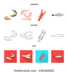 Vector design of fresh  and restaurant sign. Collection of fresh  and marine   stock symbol for web.