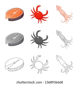 Vector design of fresh  and restaurant sign. Set of fresh  and marine   stock vector illustration.