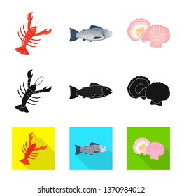 Vector design of fresh  and restaurant sign. Collection of fresh  and marine   stock symbol for web.