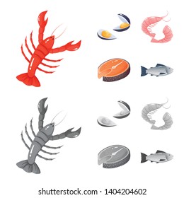 Vector design of fresh  and restaurant sign. Set of fresh  and marine   vector icon for stock.