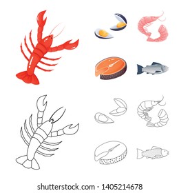 Vector design of fresh  and restaurant sign. Collection of fresh  and marine   stock symbol for web.