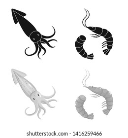 Vector design of fresh  and restaurant sign. Collection of fresh  and marine   vector icon for stock.