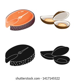 Vector design of fresh  and restaurant sign. Collection of fresh  and marine   stock vector illustration.