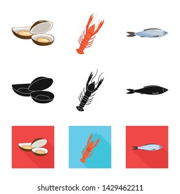 Vector design of fresh and restaurant sign. Set of fresh and marine vector icon for stock.