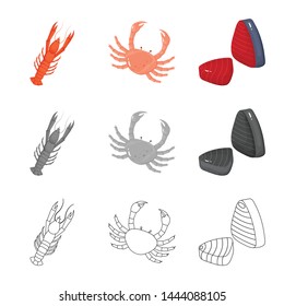 Vector design of fresh and restaurant sign. Collection of fresh and marine vector icon for stock.
