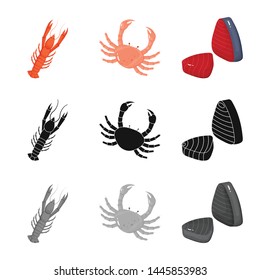 Vector design of fresh and restaurant sign. Set of fresh and marine stock vector illustration.