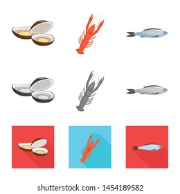 Vector design of fresh and restaurant sign. Collection of fresh and marine vector icon for stock.