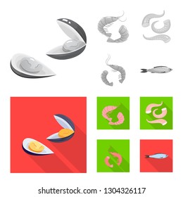Vector design of fresh  and restaurant symbol. Collection of fresh  and marine   vector icon for stock.