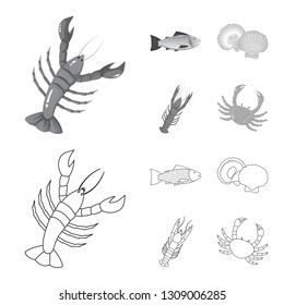 Vector design of fresh  and restaurant symbol. Collection of fresh  and marine   stock symbol for web.